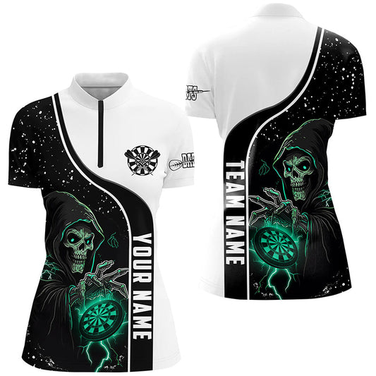 Individuelles Türkises Todes-Skelett Damen Quarter Zip Shirt, Darts Team Trikot TDM2627
