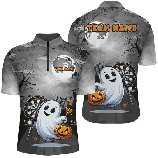 Individuelles Lustiger Geist Halloween Herren Shirt mit Viertelreißverschluss, Halloween Dart Trikot Für Team TDM2628
