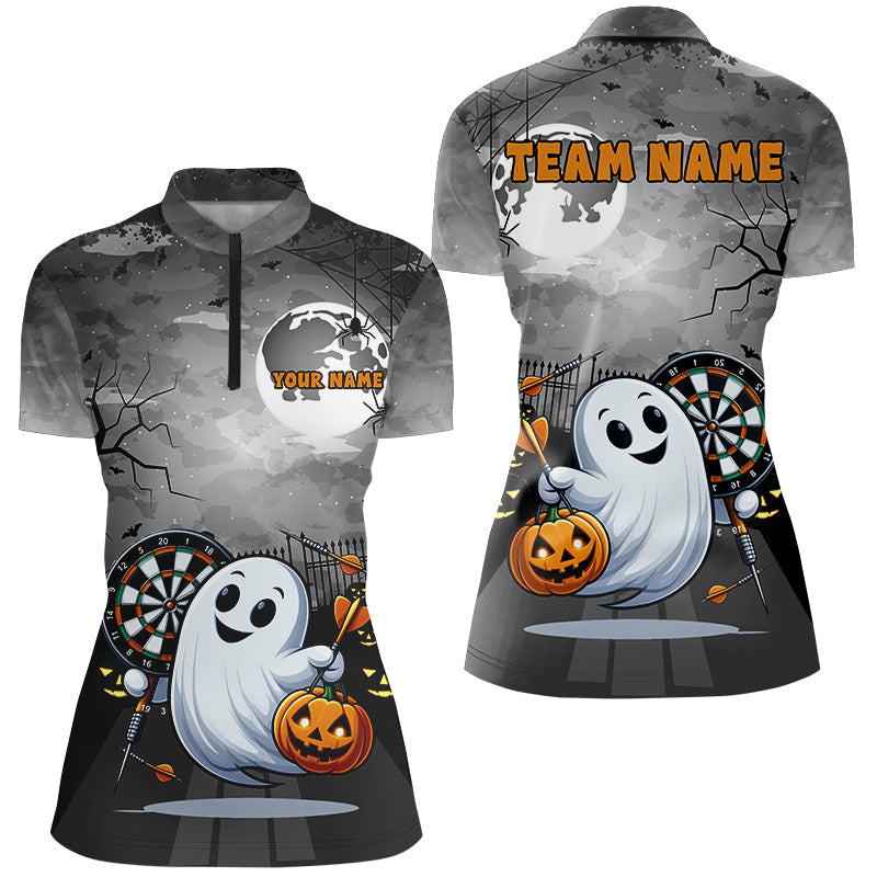 Individuelles Lustiges Gespenst Halloween Damen Quarter Zip Shirt, Halloween Dart Trikot Für Team TDM2628