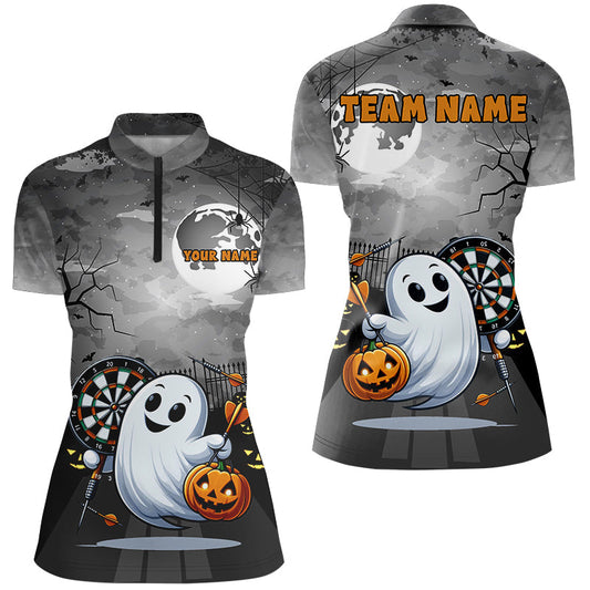 Individuelles Lustiges Gespenst Halloween Damen Quarter Zip Shirt, Halloween Dart Trikot Für Team TDM2628
