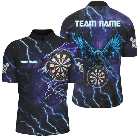 Individuelles Lila Galaxy Adler Dart Herren Shirt mit Viertelreißverschluss, Thunder Lightning Dart Trikot TDM2873