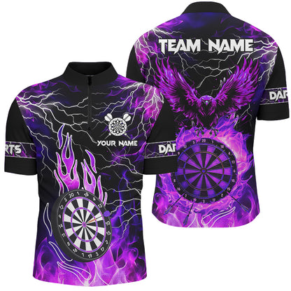Lila Dartscheibe Feuer Flamme Adler Herren Dartshirt – Blitz & Donner Team Trikots TDM2877