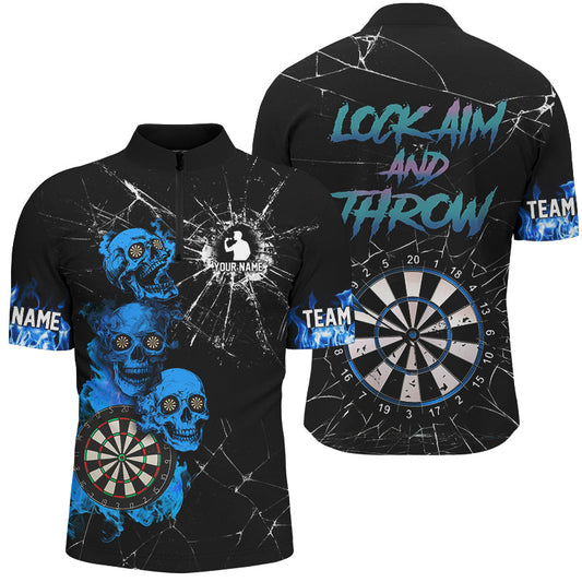 Individuelles Schau Zielen Und Werfen Rauch Skull Dart Herren Shirt mit Viertelreißverschluss, Lustiger Dart Trikot TDM2878