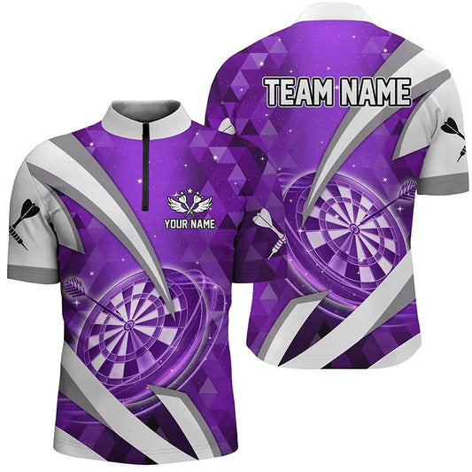 Individuelles Lila Dartboard Dart Herren Shirt mit Viertelreißverschluss, Dart Trikot Team Uniform TDM3342