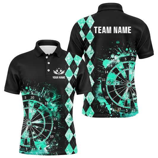 Individuelles türkisfarbenes Grunge-Dartboard-Poloshirt mit Rautenmuster für Herren, Darttrikot TDM3343