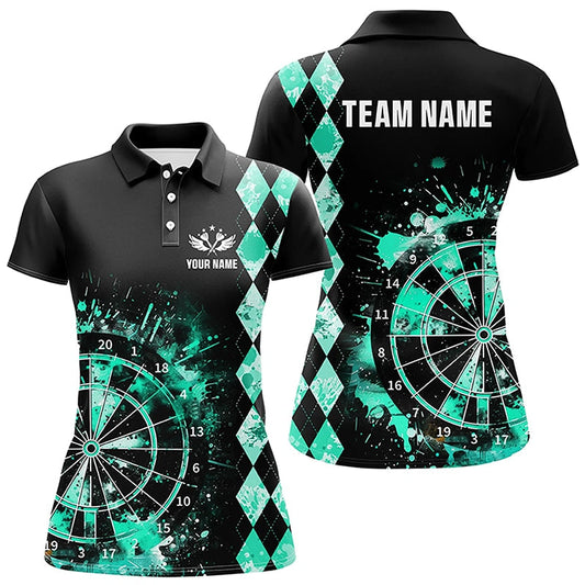 Individuelles Türkis Grunge Dartbrett mit Argyle-Muster Poloshirt für Damen, Dart-Trikot TDM3343