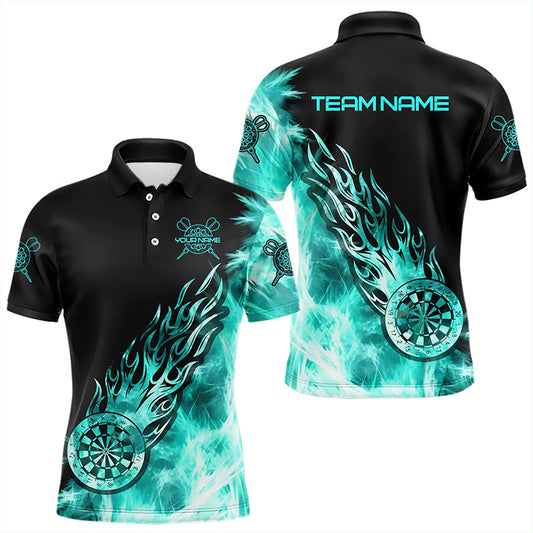 Individuelles schwarz-türkisfarbenes eisiges Licht-Poloshirt für Herren, Dart-Teamtrikot TDM3344