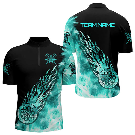 Individuelles Schwarz und Türkises Licht Eis Dart Herren Shirt mit Viertelreißverschluss, Dart Trikot Team Uniform TDM3344