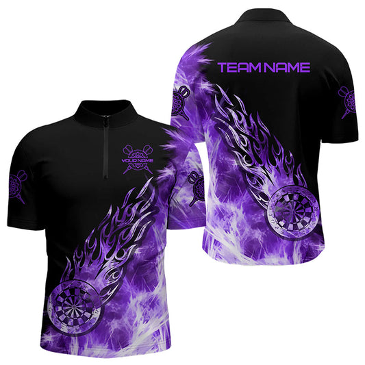 Individuelles Schwarz und Lila Licht Eis Dart Herren Shirt mit Viertelreißverschluss, Dart Trikot Team Uniform TDM3346