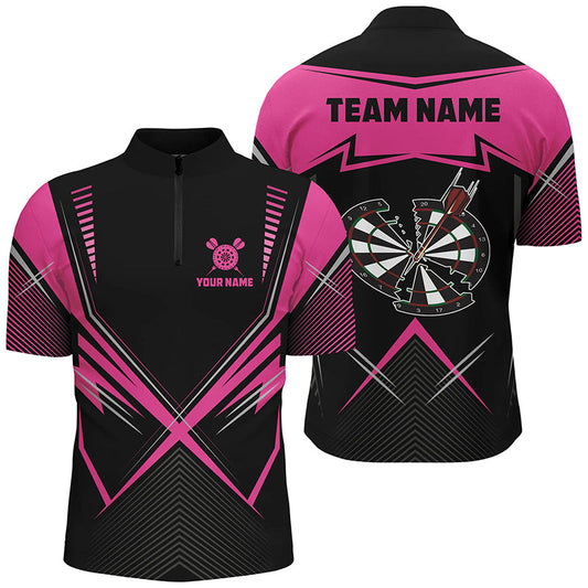 Lustiger Riss Dartboard Dart Herren Shirt mit Viertelreißverschluss, Rosa Dart Team Trikot TDM1724