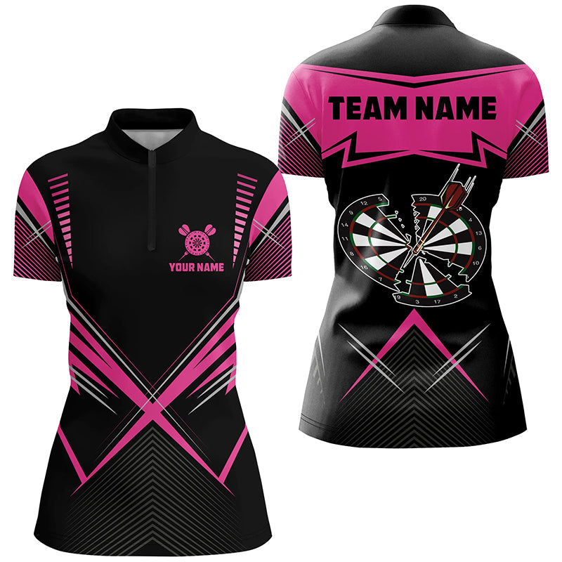 Individuelles lustiges Crack Dartboard Dart Quarter Zip Shirt für Damen, pinkes Dart Teamtrikot TDM1724