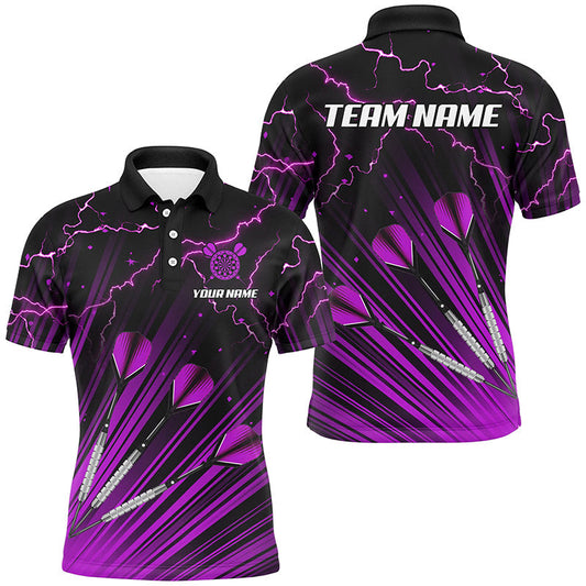 Lila Dartpfeil Blitz Maßgeschneiderte Darts Polo, Viertelreißverschluss Shirts für Herren, Darts Trikots TDM2637