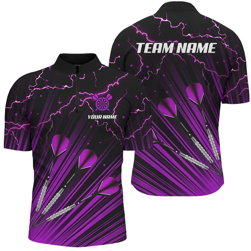 Lila Dartpfeil Blitz Maßgeschneiderte Darts Polo, Viertelreißverschluss Shirts für Herren, Darts Trikots TDM2637