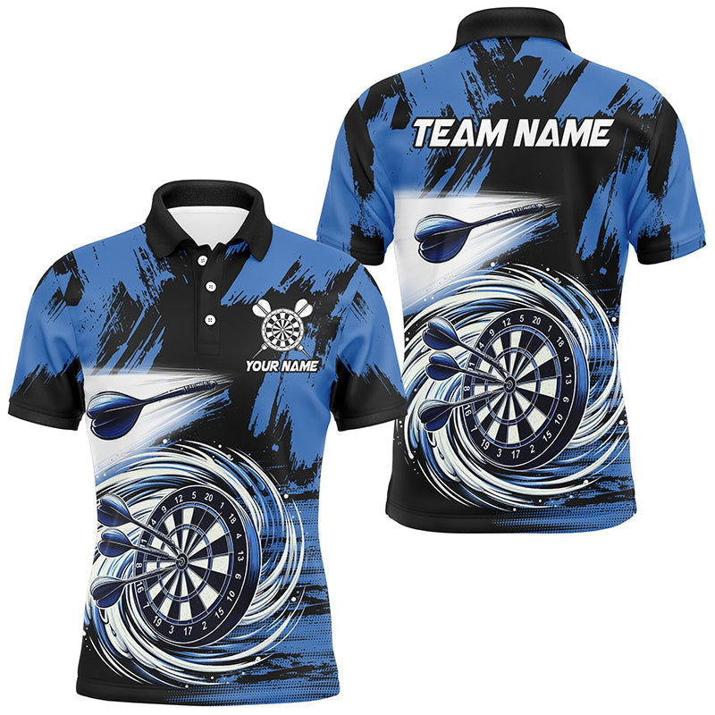 Individuelles Blaues Wirbelndes Dartboard Dart Poloshirt für Herren, Cooles Dart Trikot Team TDM2879