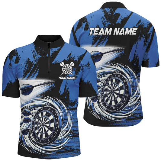 Individuelles Blau Wirbelnde Darts Board Dart Herren Shirt mit Viertelreißverschluss, Cooler Dart Trikot Team TDM2879