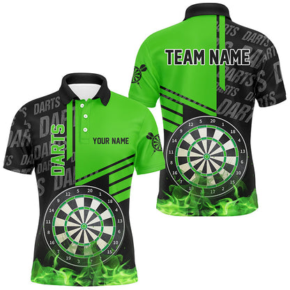 Schwarz Und Grün Feuer Darts Shirts Herren Maßgeschneiderte Darts Liga Teamtrikots TDM2880