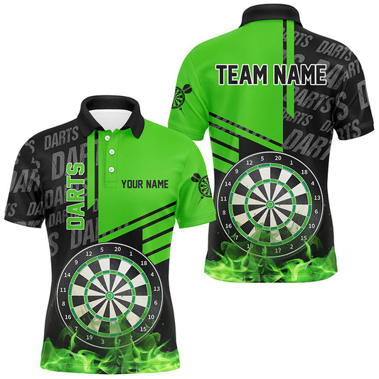 Schwarz Und Grün Feuer Darts Shirts Herren Maßgeschneiderte Darts Liga Teamtrikots TDM2880