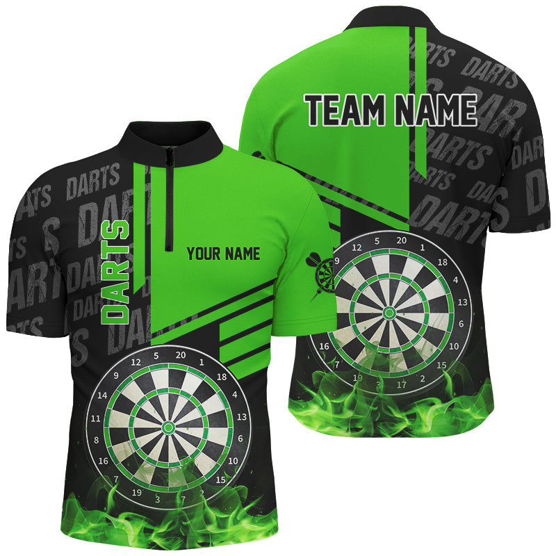 Schwarz Und Grün Feuer Darts Shirts Herren Maßgeschneiderte Darts Liga Teamtrikots TDM2880