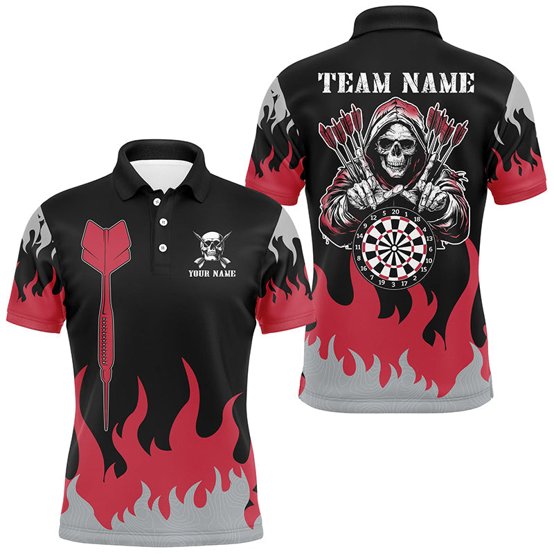 Individuelles Dart Pfeil Und Flammen Muster Dart Poloshirt für Herren, Gruseliges Skelett Dart Trikot TDM2884