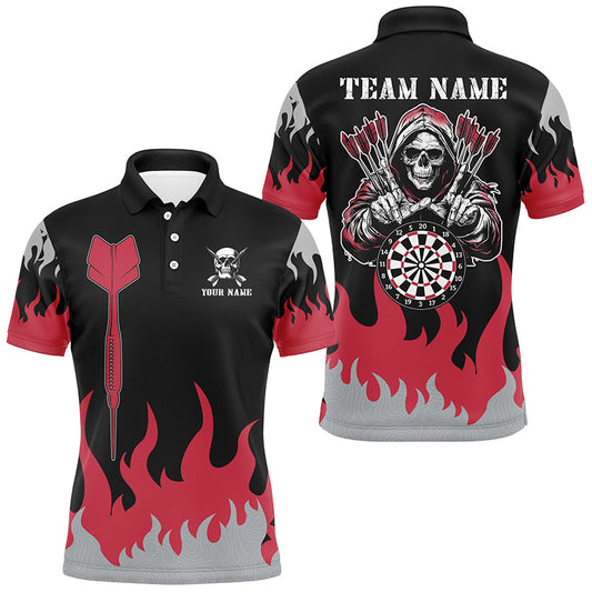 Individuelles Dart Pfeil Und Flammen Muster Dart Poloshirt für Herren, Gruseliges Skelett Dart Trikot TDM2884