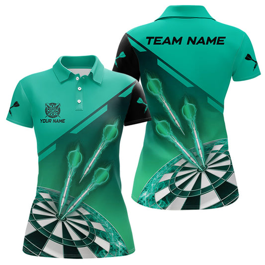 Individuelles Türkises Dart-Trikot-Poloshirt für Damen, Dartshirt mit Tasche TDM3519