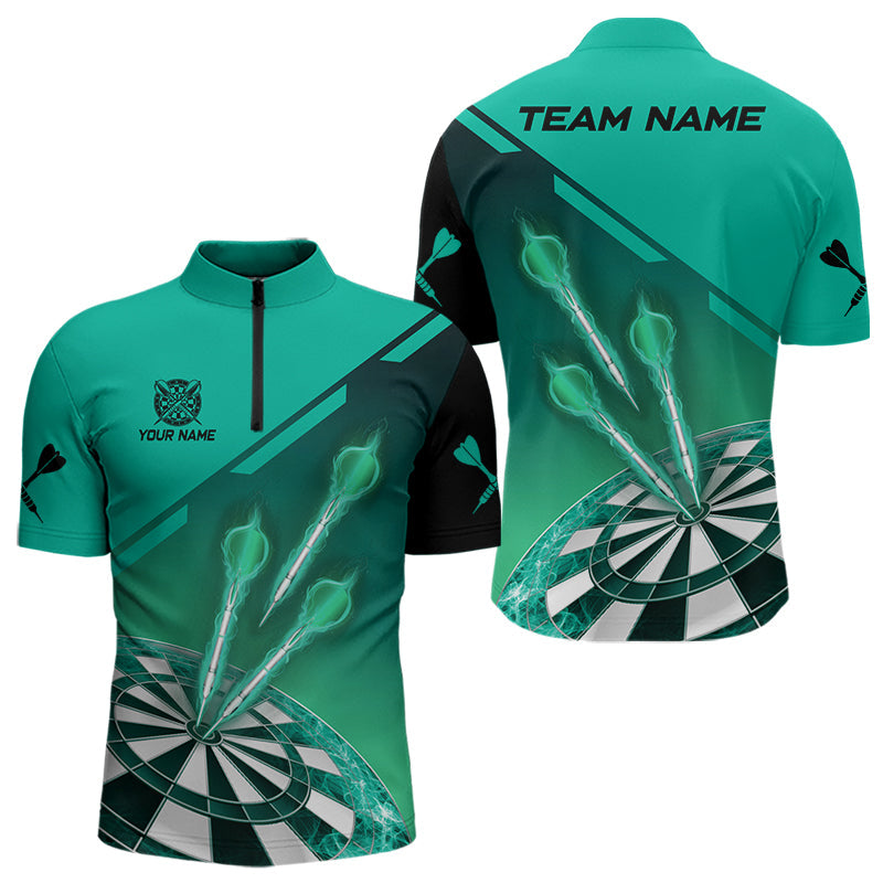 Individuelles Türkises Dart Trikot Viertelreißverschluss Herren Shirt, Dart Shirt Mit Tasche TDM3519