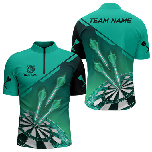 Individuelles Türkises Dart Trikot Viertelreißverschluss Herren Shirt, Dart Shirt Mit Tasche TDM3519