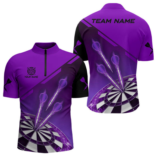 Individuelles Lila Dart Viertelreißverschluss Herren Shirts, Dart Trikot Team Uniform TDM3520