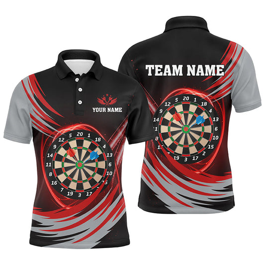 Individuelles Schwarzes Rotes Blitz Dartbrett Herren Poloshirt, Dart Teamtrikots TDM1349