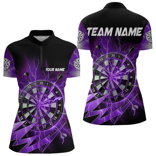 Individuelles Lila Dartboard Gewitter Dart Quarter Zip Shirt Für Damen – Team Dart Trikots TDM3811