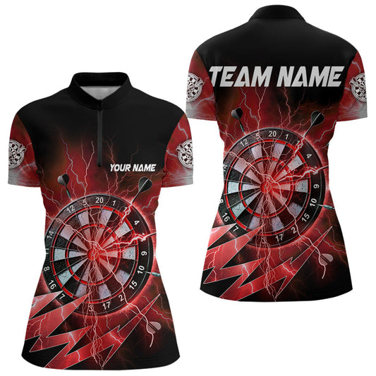 Individuelles Rotes Dartboard Gewitter Dart Quarter Zip Shirt Für Damen – Team Dart Trikots TDM3812