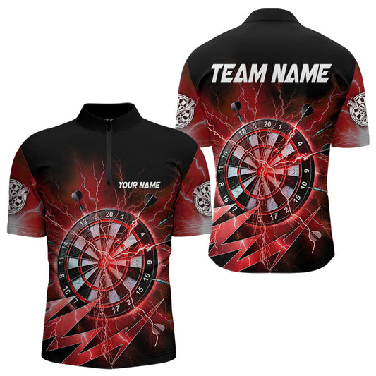 Individuelles Rote Dartboard Gewitter Dart Viertelreißverschluss Herren Shirt – Team Dart Trikots TDM3812