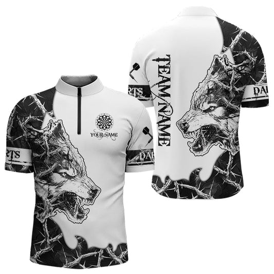 Individuelles Weiß Schwarz Camo Wolf Dart Viertelreißverschluss Herren Shirt – Team Dart Trikots TDM3815