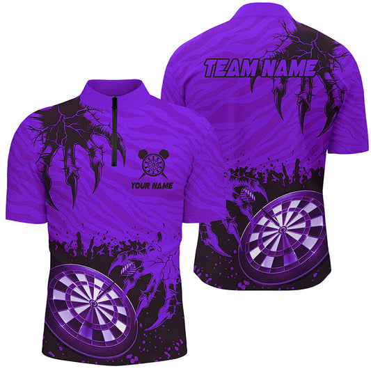 Individuelles Lustiger Klauen Dartboard Lila Herren Shirt mit Viertelreißverschluss, Team League Darts Trikot TDM2652