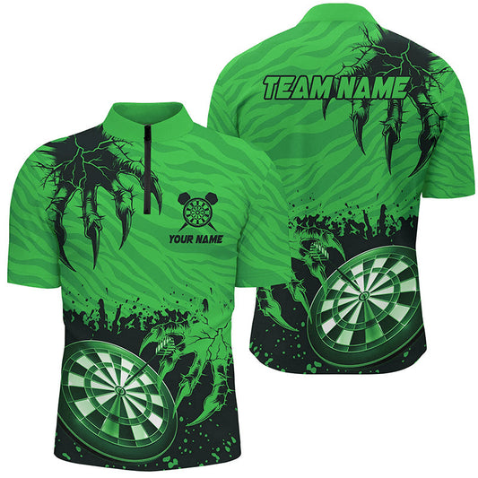 Individuelles Lustiger Klauen Dartboard Grün Herren Shirt mit Viertelreißverschluss, Team League Darts Trikot TDM2653