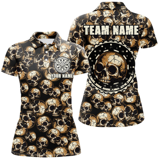 Individuelles Retro-Skull-Muster Herren Poloshirt, Gruselige Dart-Trikots Team-Uniform TDM2654