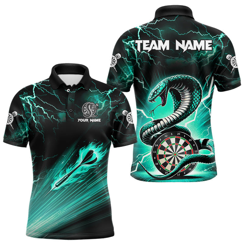 Türkisfarbenes Blitz und Donner individuelles Kobra-Schlangen-Dart-Poloshirt für Herren, Darttrikot TDM3113