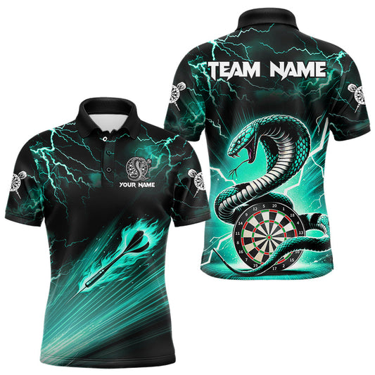Türkisfarbenes Blitz und Donner individuelles Kobra-Schlangen-Dart-Poloshirt für Herren, Darttrikot TDM3113
