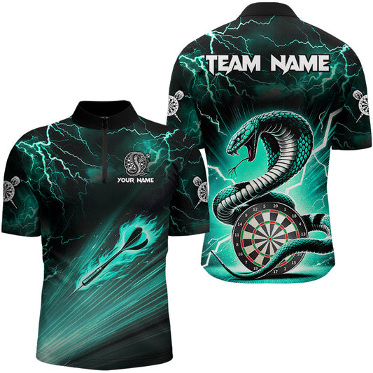 Individuelles Türkis Thunder Lightning Cobra Snake Dart Herren Shirt mit Viertelreißverschluss, Dart Trikot TDM3113