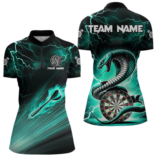 Türkis Blitz Donner Individuelle Kobra-Schlange Dart Damen Quarter Zip Shirt, Dart Trikot TDM3113