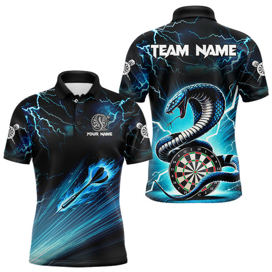 Blaues Blitz und Donner individuelles Kobra-Schlangen-Dart-Poloshirt für Herren, Team-Darttrikot TDM3114