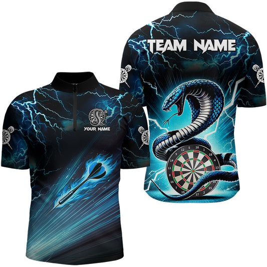 Individuelles Blaues Lightning Thunder Cobra Snake Dart Herren Shirt mit Viertelreißverschluss, Team Dart Trikot TDM3114