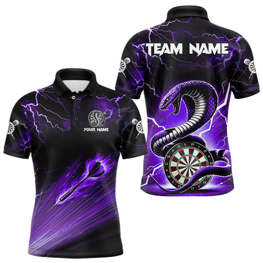 Lila Blitz und Donner individuelles Kobra-Schlangen-Dart-Poloshirt für Herren, Team-Darttrikot TDM3115