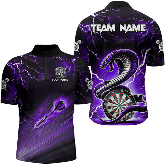 Individuelles Lila Thunder Lightning Cobra Snake Dart Herren Shirt mit Viertelreißverschluss, Team Dart Trikot TDM3115