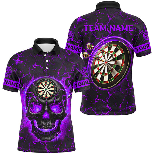 Individuelles Feuerflammen-Schädel-Magma-Muster-Dart-Poloshirt für Herren, lila Team-Darttrikot TDM3116