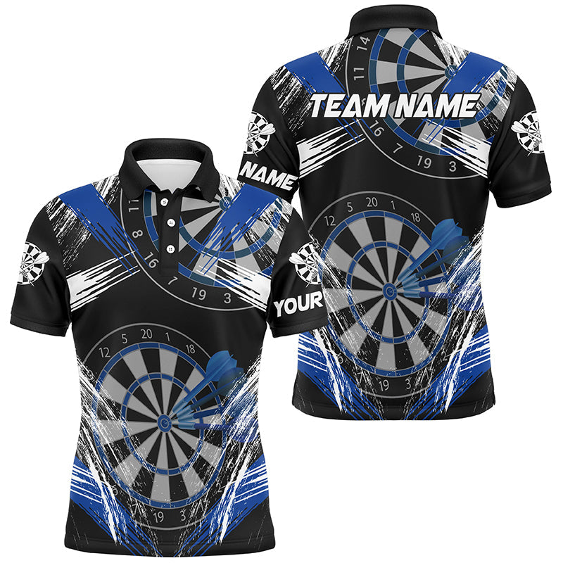 Individuelles Grunge-Stil Dart-Poloshirt für Herren, Dart-Team-Shirt Darttrikot Blau TDM3118