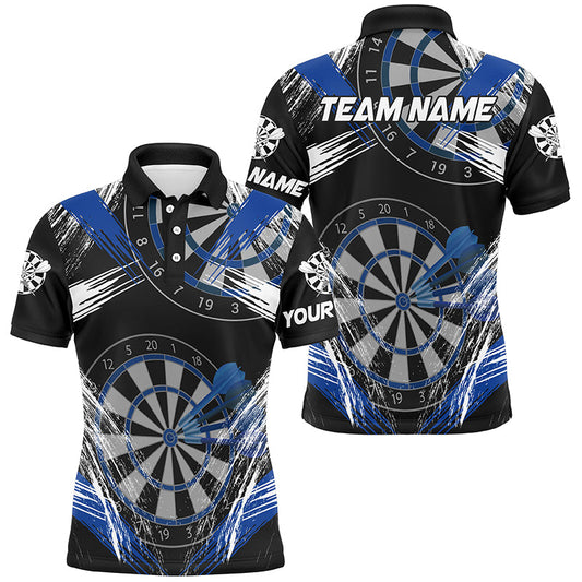 Individuelles Grunge-Stil Dart-Poloshirt für Herren, Dart-Team-Shirt Darttrikot Blau TDM3118