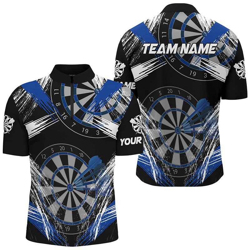 Individuelles Grunge Style Dart Herren Shirt mit Viertelreißverschluss, Dart Team Shirt Dart Trikot Blau TDM3118