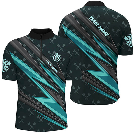 Individuelles Türkises Dartboard Dart Herren Shirt mit Viertelreißverschluss, Dart Trikot Team Uniform TDM3368