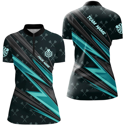 Individuelles Türkis Dartbrett Damen Quarter Zip Shirt, Dart Trikot Team Uniform TDM3368